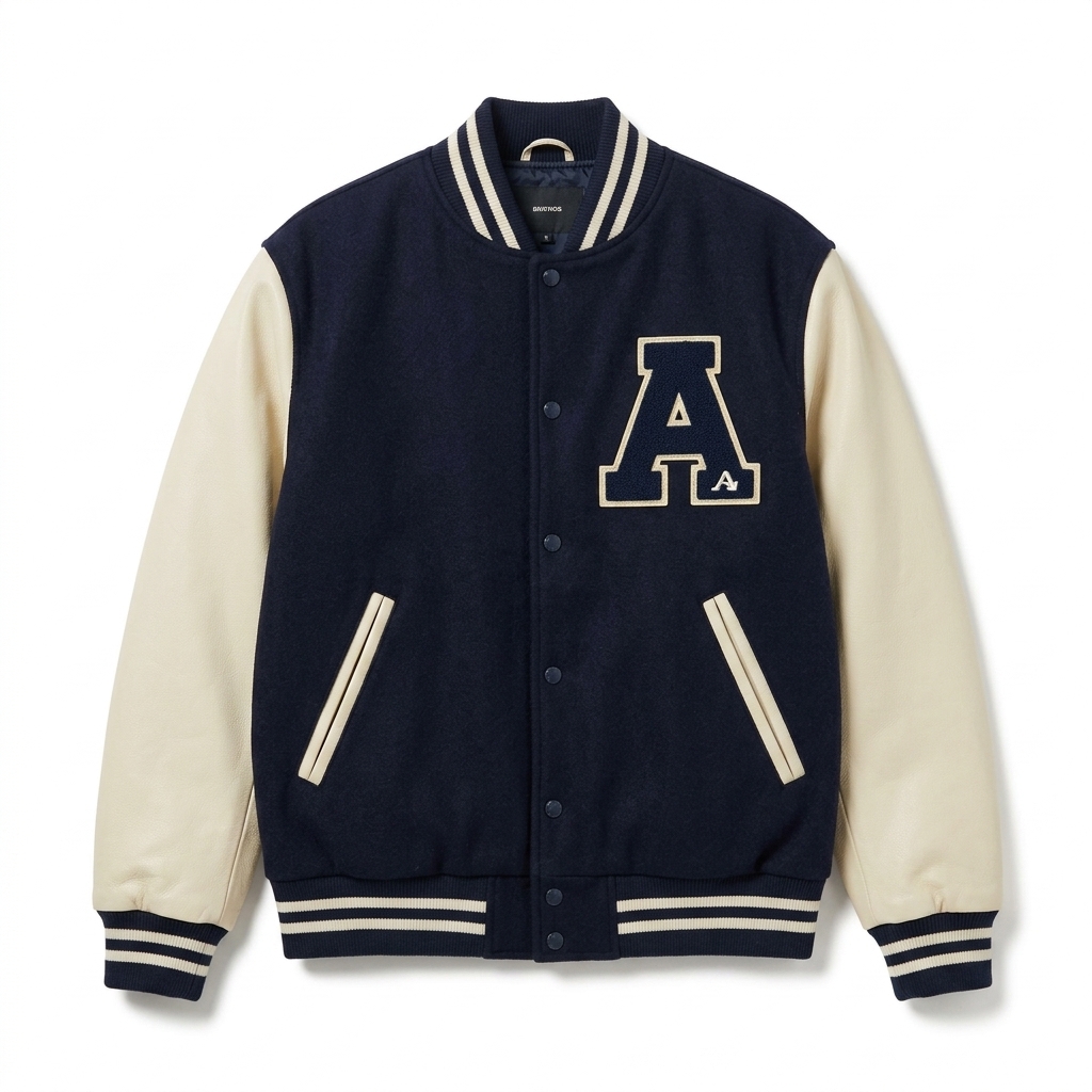 Navy and cream varsity jacket product image